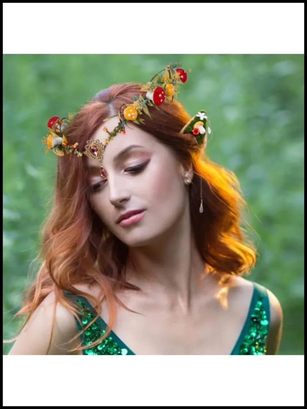 Renaissance Mushroom Crown Cosplay Costume Headpiece Fairy Elf Earrings Set
